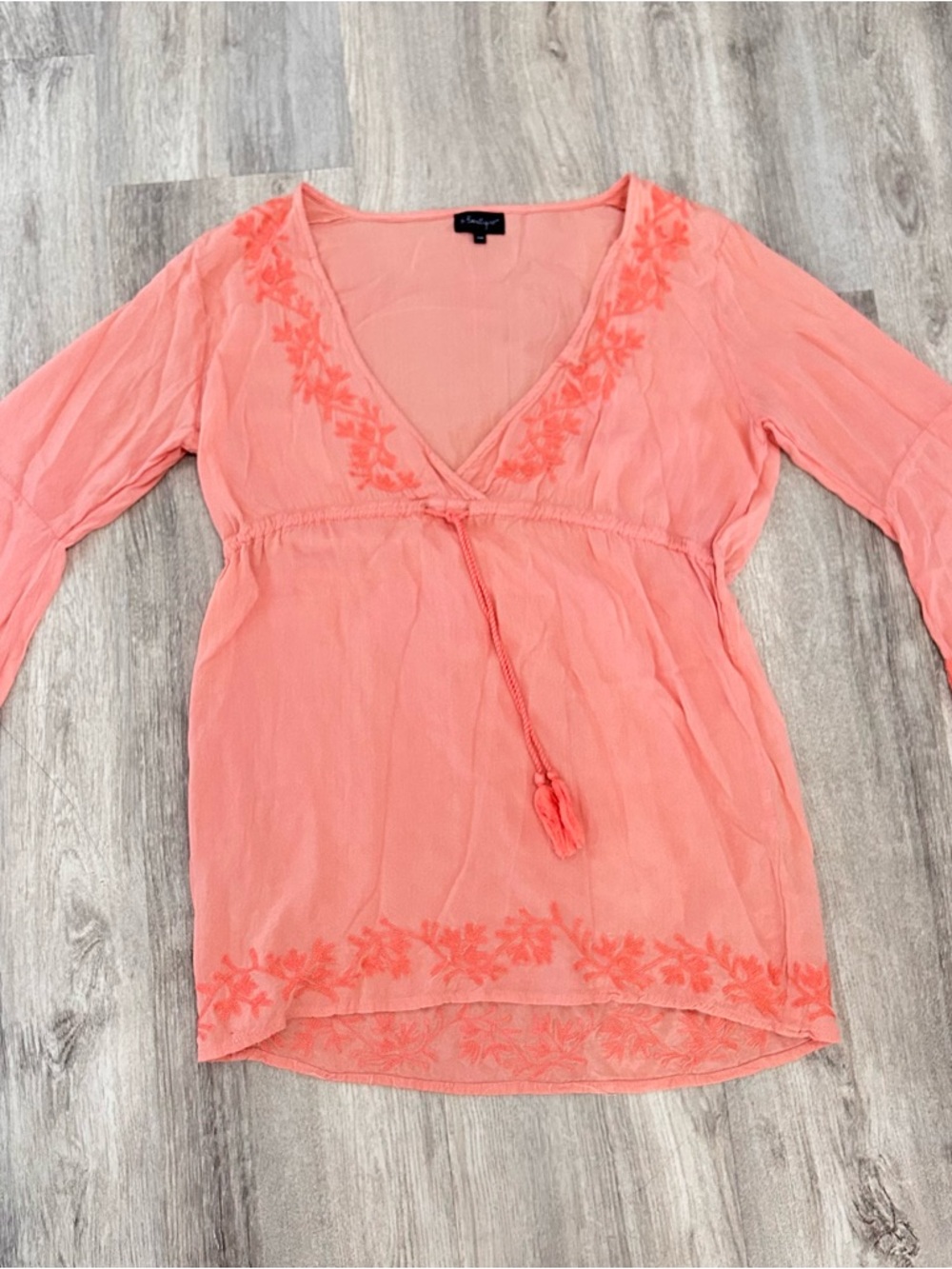Embroidered Tunic Top Pink Coral Womens S/M Boutique Bohemian Barbie Festival